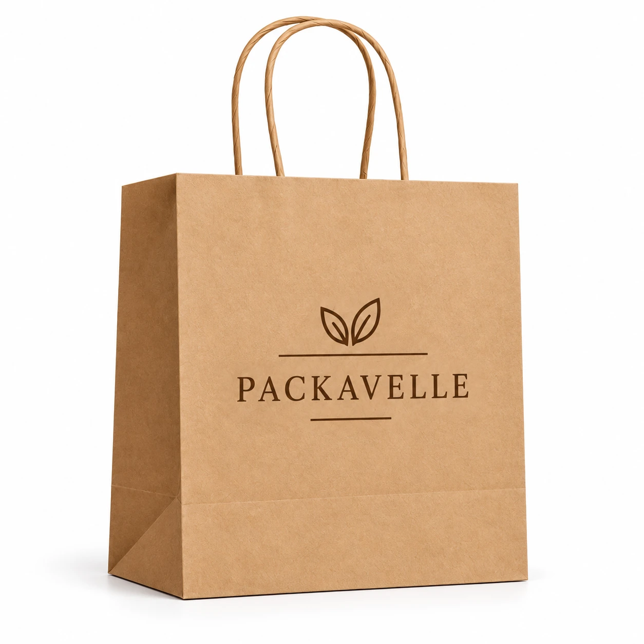 Kraft Paper Shopping Bag with custom PACKAVELLE branding